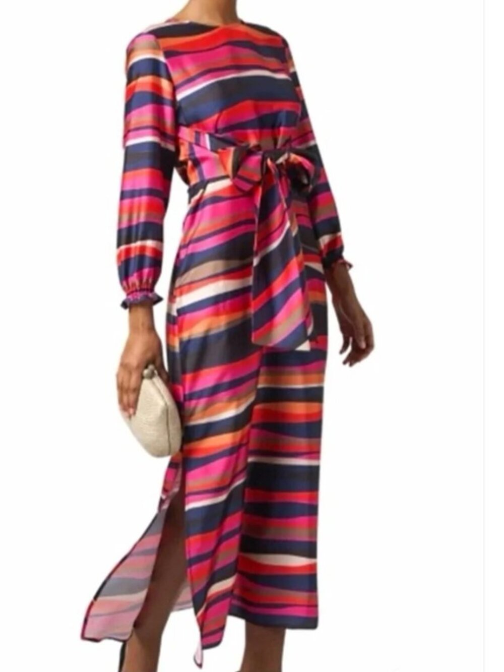Vilagallo Multicolor Striped Tie Waist Maxi Dress Size 36